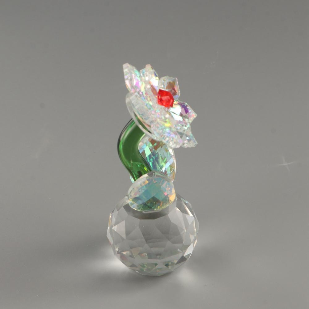 Round Base Crystal Flower Figurine Reflect Glass Flower Statue  Valentine's Day