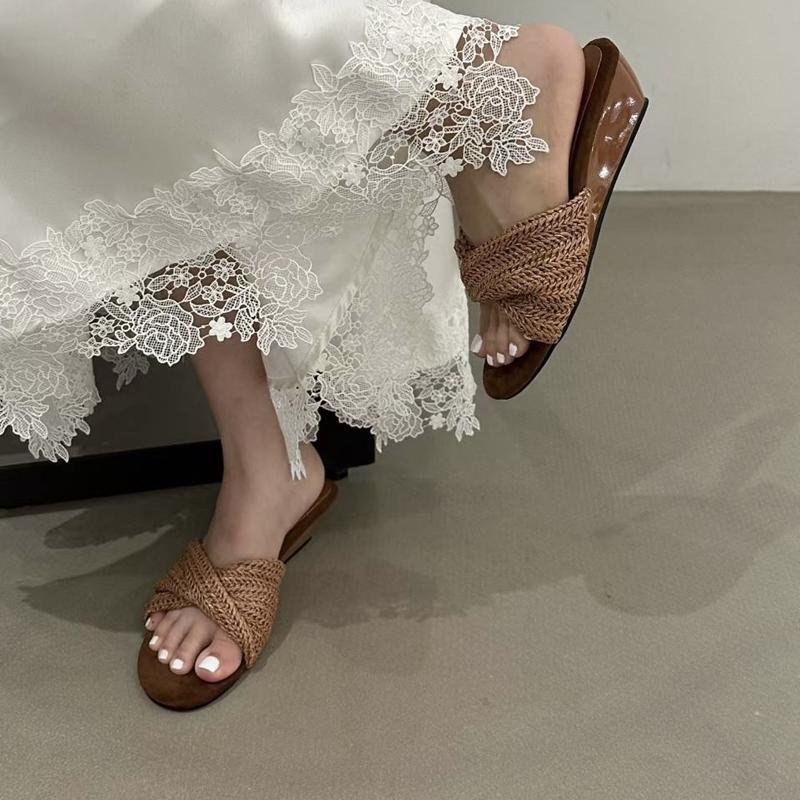 Fashion SUOJIALUN 2025 Summer New Brand Women Slipper Fashion Weave Open Toe Slip On Slides Low Wedge Heel Outdoor Dress Casual Sandal