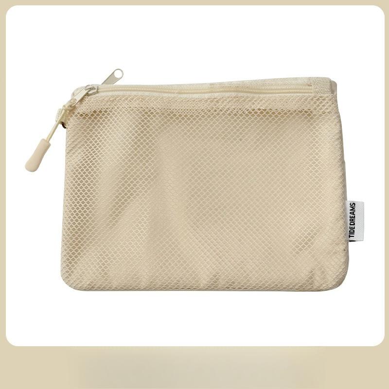 

Grid bag mini portable carry on wallet makeup bag data cable headphone bag small item storage double-layer bag simple design бежевый