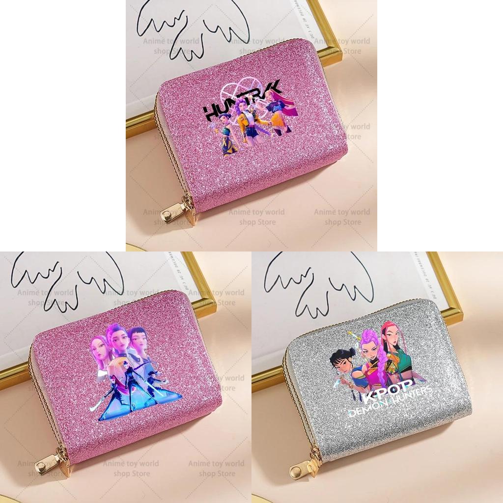 Portafoglio Kpop Demon Hunters per Donna Portamonete e Porta Carte Scintillante con Paillettes