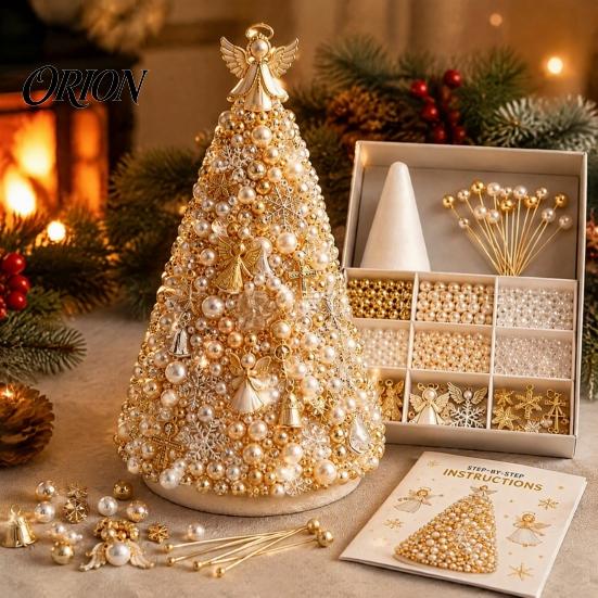 Handmade Gift for Craft Lovers DIY Beaded Tree Kit Adults, Christmas Bead Kit, Decorative Faux Pearl Beading 3D Ornament Holiday Tabletop Mantel