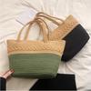 IELGY Color Matching One-Shoulder Straw Bag Large-Capacity Woven Vacation Beach Bag