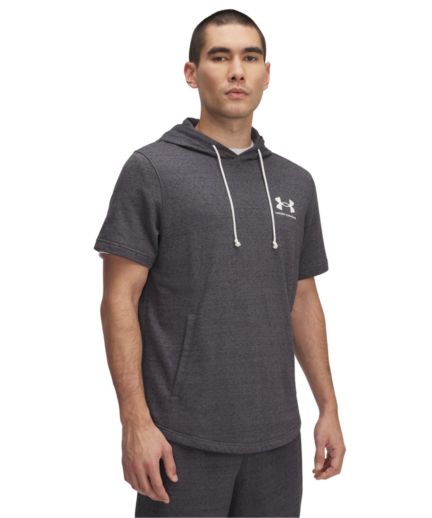 

Under Armour UA Rival Terry Left Chest Short Sleeve Hoodie Castle Rock Onyx Size L 1370396(025) White,
