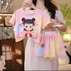 Baby Girl Summer Tie Dye Nezha Cartoon Short Sleeve Top and Long Pants Set