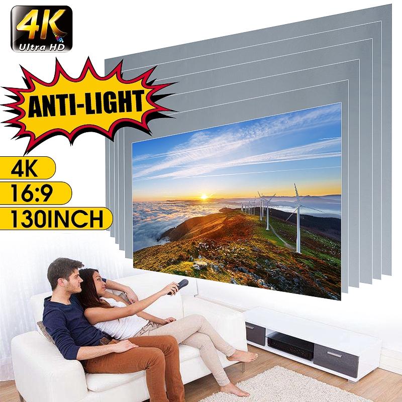16:9 Portable Foldable Anti-light Projector Screen 3D Home Cinema HD 1080P Projection Screen 50/60/63/72/84/100/112/120/130 Inch