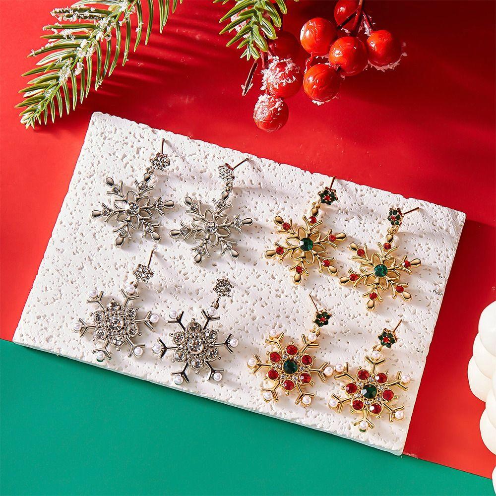 Crystal Zircon Pearl Christmas Stud Earrings Snowflake Long Tassel Earring  Party Accessories
