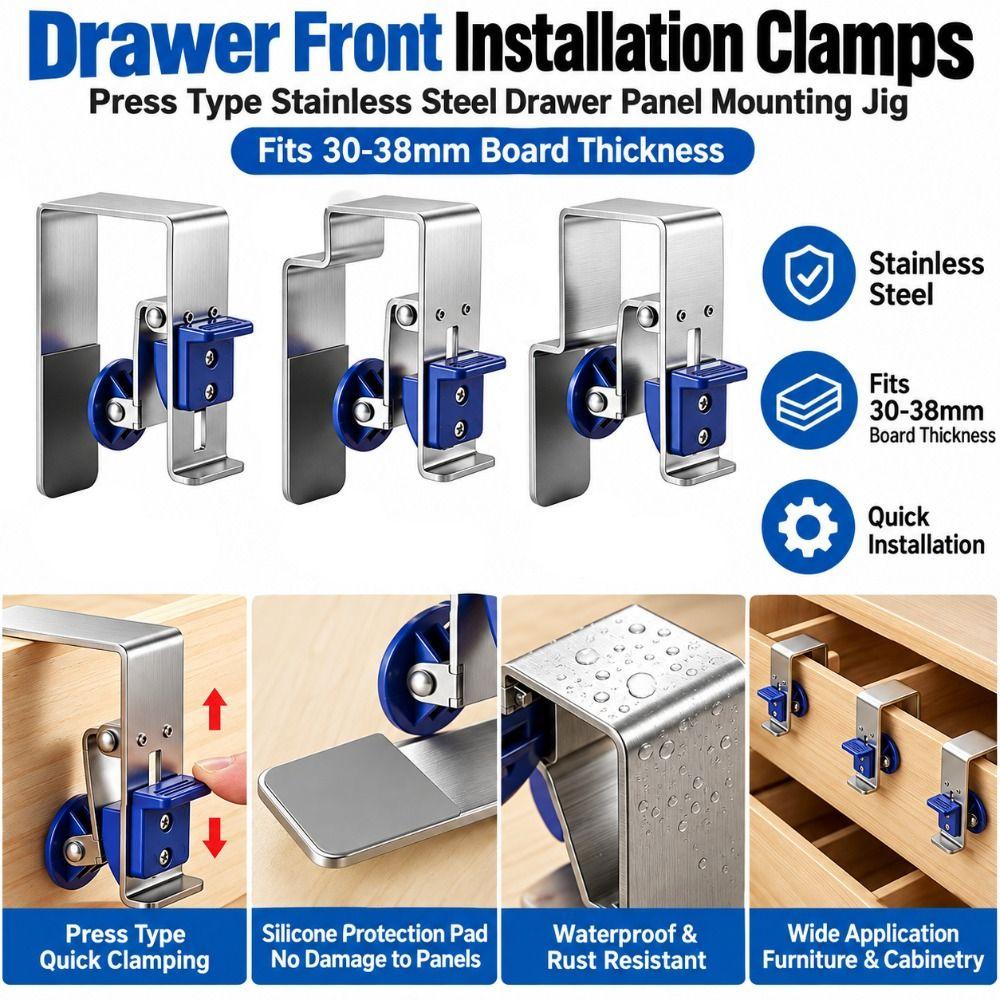 2pcs Press Lock Drawer Front Installation Clamps Stainless Steel Cabinet Jig Tool  Woodworking