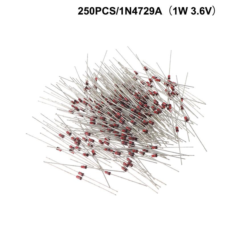 250Pcs/Set 1W Direct Insertion Voltage Regulator Diode 3.9V 4.7V 5.1V 7.5V 10V 12V 15V 1N4733/4742A
