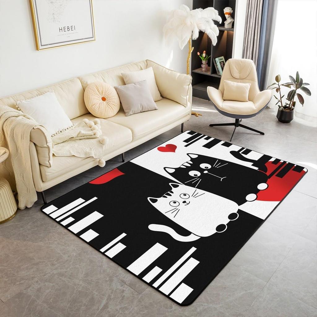 Cute Cat Area Rug,Cartoon Kitty Pet Animals Decor Non Shedding Rug for Kids Teen Adults,Starry Galaxy Decorative Carpet for