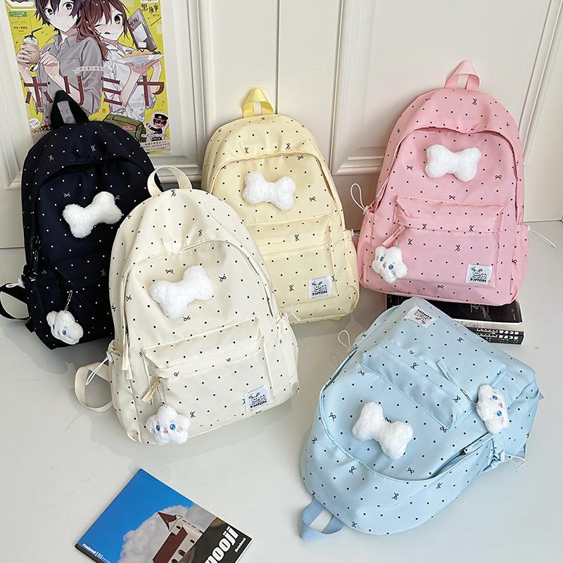 School Bag, Middle School Girls' Girly Vibe, Polka Dot Bow, Versatile High-look, Girls' Backpack, High School Backpack