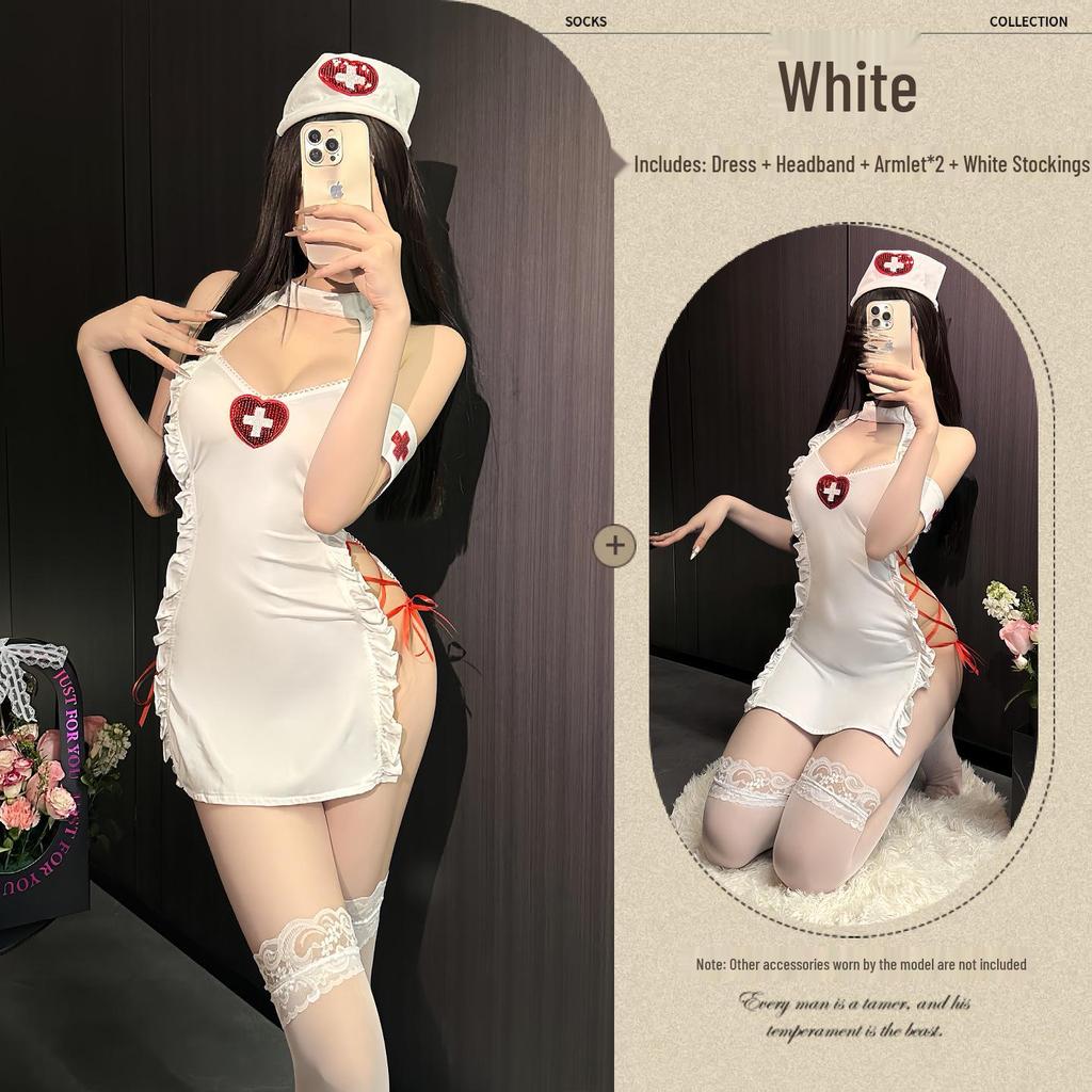 Minigonna a Rete Rosso Fuoco con Laccio Laterale - Lingerie Sexy da Infermiera per Cosplay