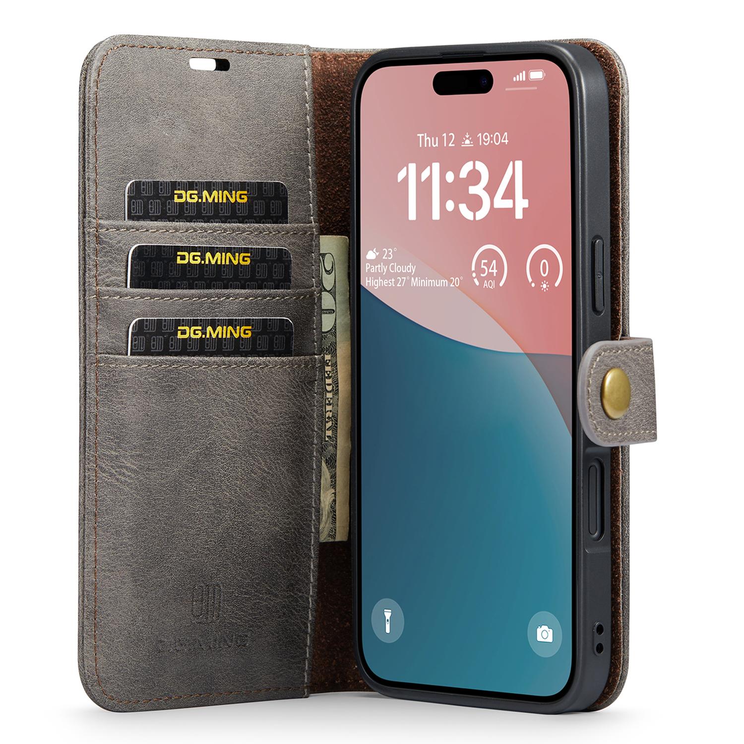 

DG.MING for iPhone 16 Case Detachable Split Leather Phone Cover Blue