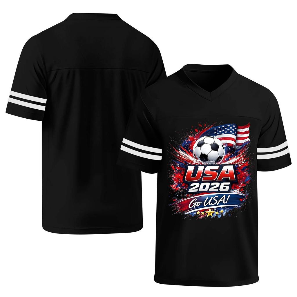 Women's Casual V Neck T Shirt Short Sleeve Sports Tee with Soccer Print USA 2026 Graphic Design Lightweight Comfortable Fit
