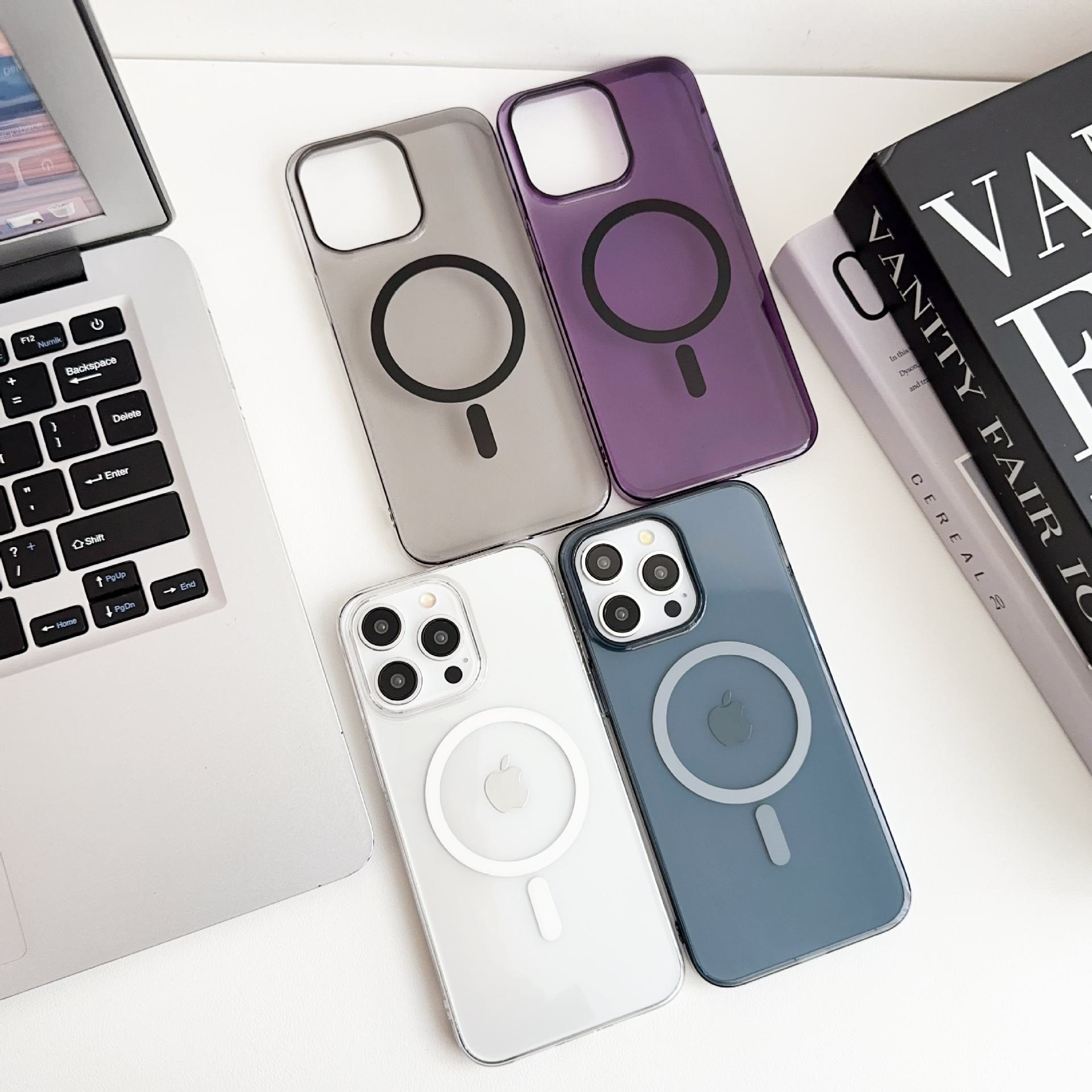 

Ультратонкий защитный чехол с магнитной присоской Ice Mist для iPhone 15Pro с защитой от падений для Apple 14, полупрозрачный ПК с большим отверстием. iPhone 16 прозрачный