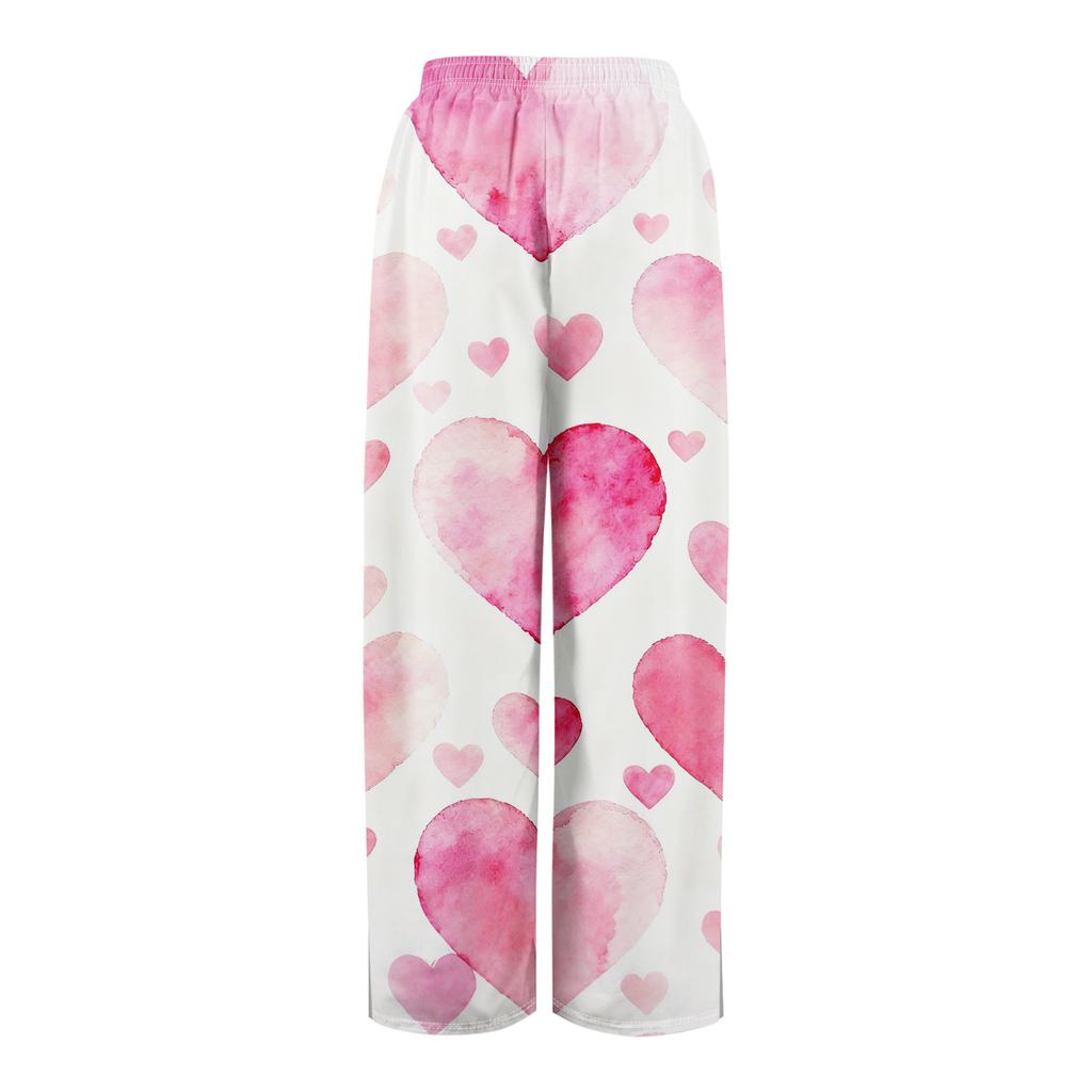 Pantaloni largi cu talie înaltă pentru femei, stil boho de vară, stil palazzo, cu imprimeu, casual, cu buzunare