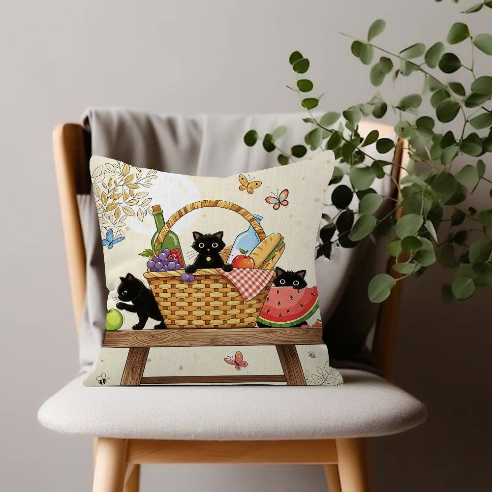 Black Cat Pillow Case For Home Bedroom Car Office Decoration Living Room Sofa Cushion Cover Suitable