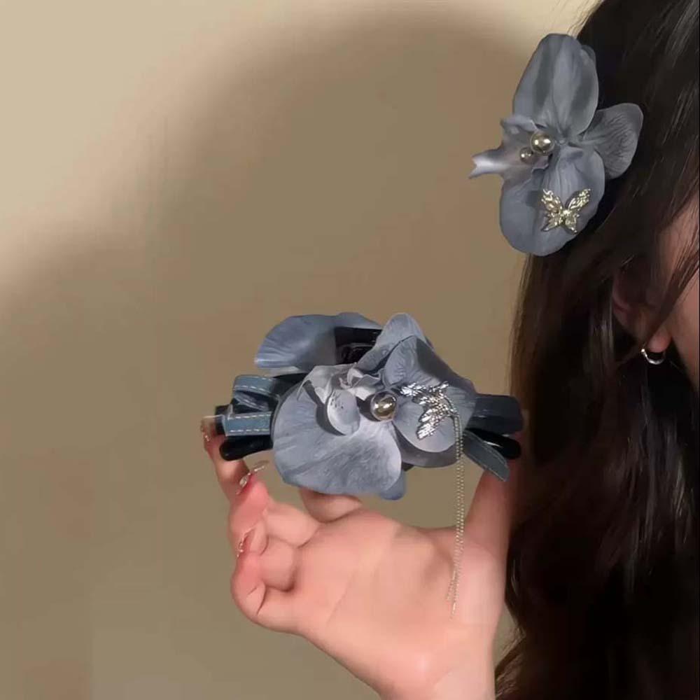Denim Butterfly Orchid Hair Clip Cloth Girls Side Clip Cute Bohemian Style Hairpin  Daily