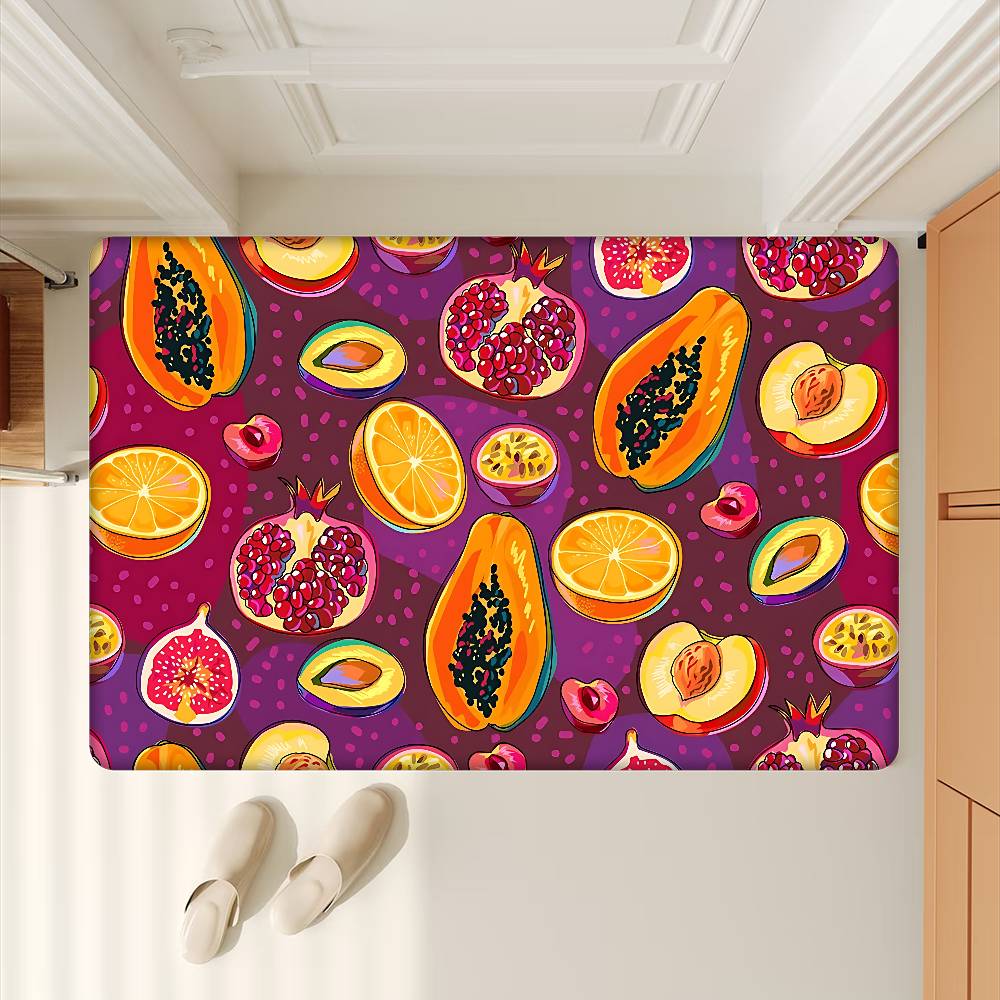Cartoon Fruit Pattern Hallway Carpet Non-Slip Laundry Room Mat Laundry Decor Balcony Child Living Room Toilet Rug