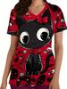 Surgical Uniform Woman Cute Cat Pattern Print V-Neck Short Sleeve Nurse Uniform Tops Comfortable with Pockets Medical Clothes