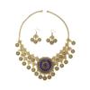 Bohemian Exotic Rhinestone Tassel Necklace & Earrings Set In Antiqued Alloy
