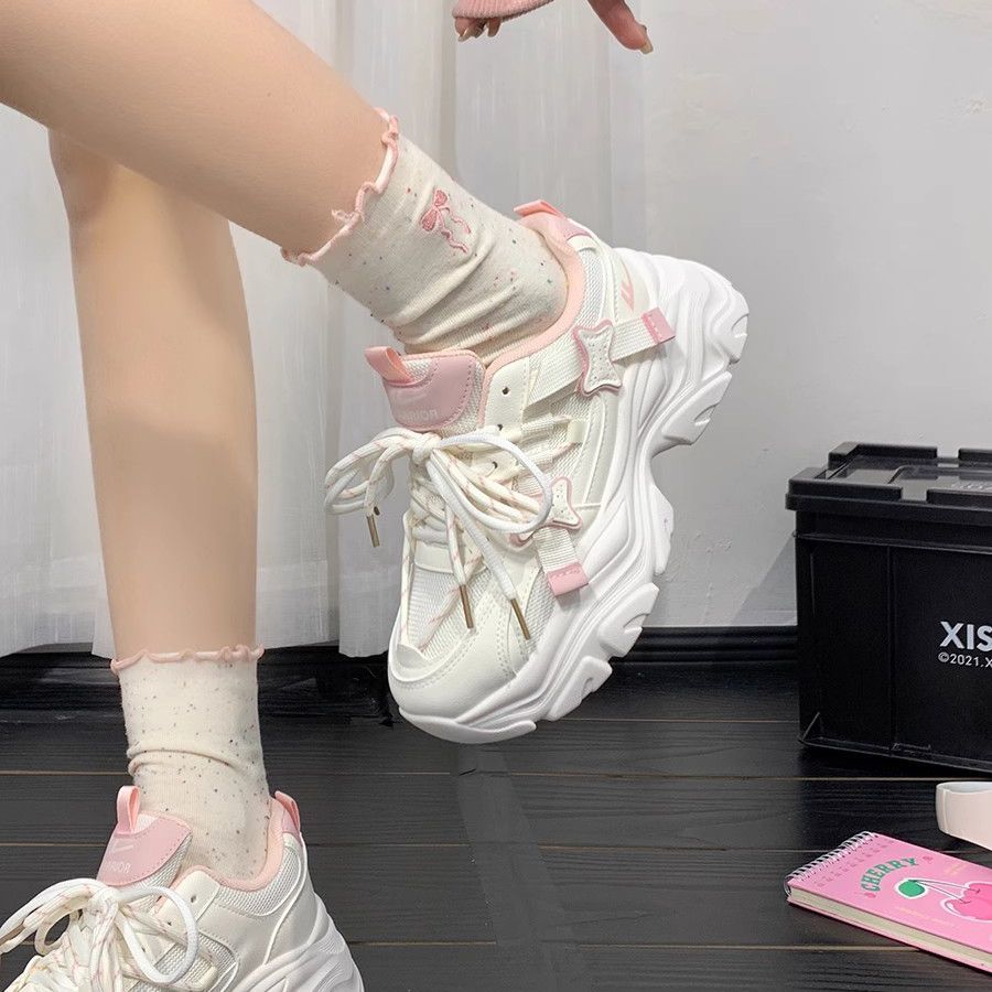 

Thick-soled white dad shoes children s summer new explosion 2025 increase casual women s shoes versatile chic tide 40 розовый