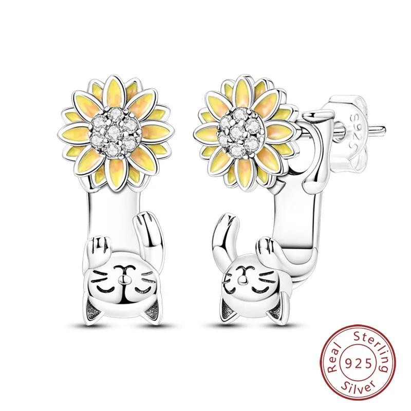 New 925 Silver Bee Butterfly Pink Lily Lotus Earrings for Women Cherry Apple Strawberry Ear Studs Elegant Party Jewelry