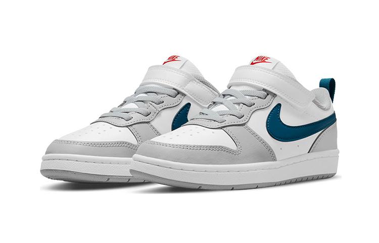 Nike Court Borough 2 Low Top Skateboard Shoes White Gray Blue Kids' BQ5451-117