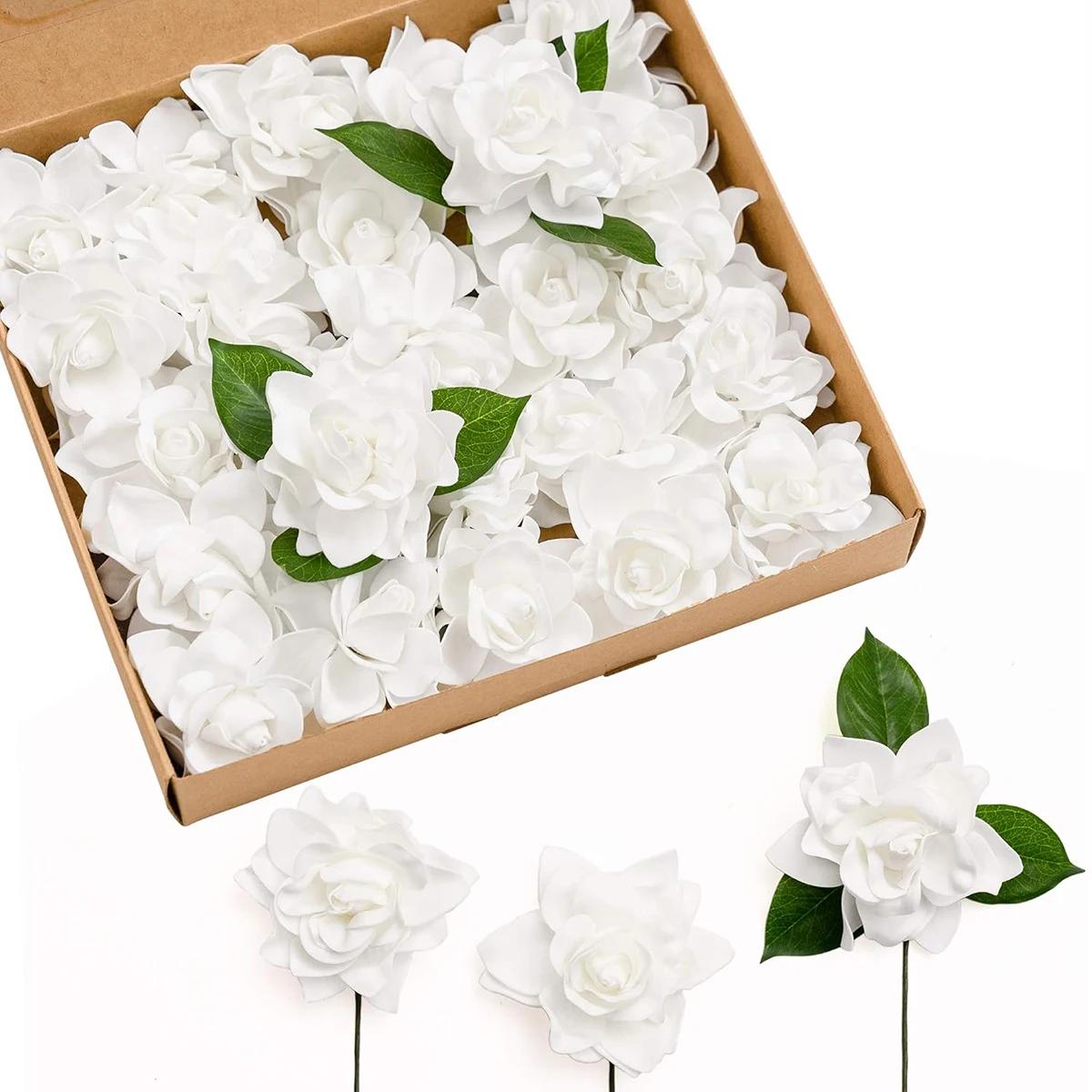 

25pcs Gardenia Artificial Flowers with Stem Combo Box Fake Flowerfor DIY Wedding Bouquets Table Centerpieces Decoration белый