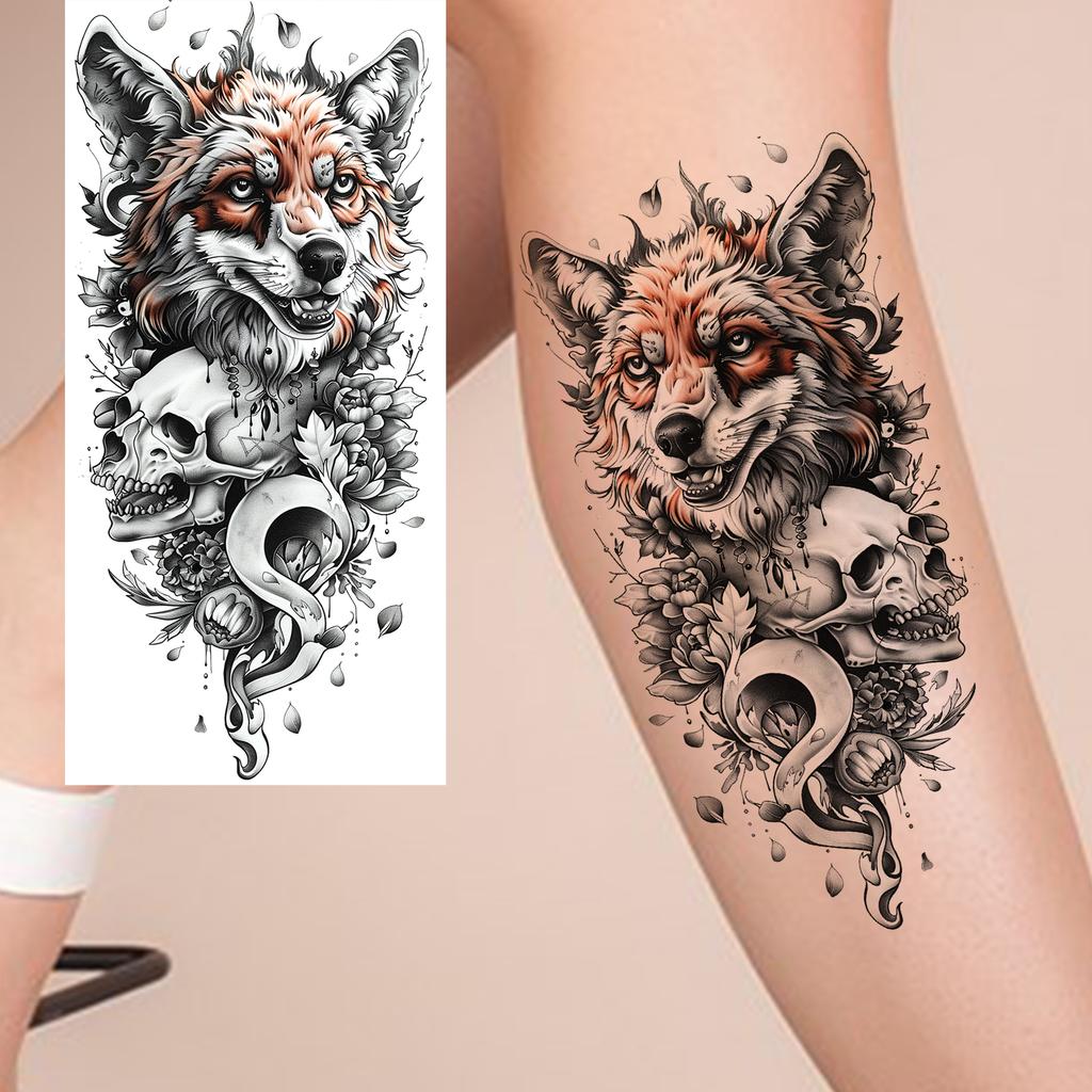 1 Sheet Butterfly Watercolor Flower Tiger Temporary Tattoos For Women Men Adults Fake Phoenix Parrot Lotus Tattoo Sticker Sleeve