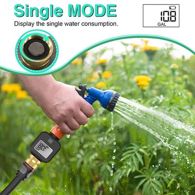 Digital Water Flow Meter IP5X Water Consumption and Flow Rate 3/4'' Faucet Hose Sprinkler for Outdoor Garden Watering Irrigation