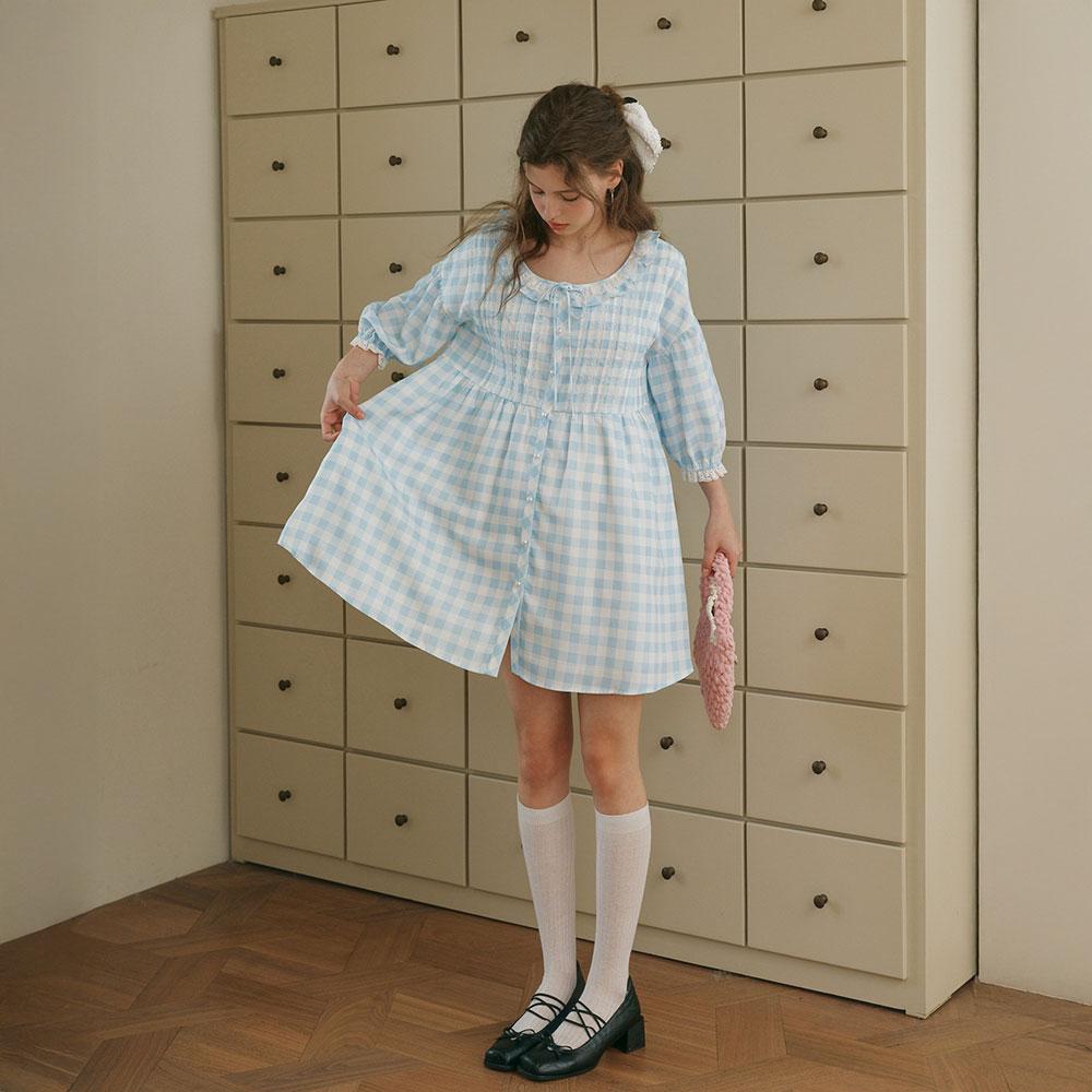 CEST MOIDEW Cest_Gingham Babydoll Mini Dress