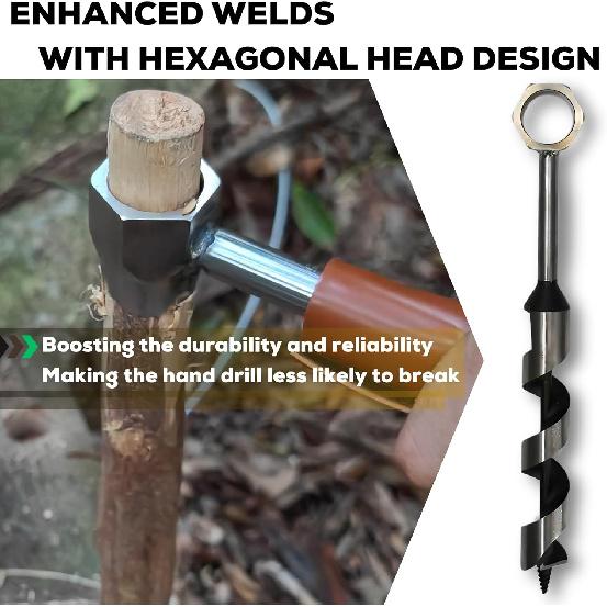Hand Auger Wood Drill, Upgrade Welds Bushcraft Auger w/ Sharp Scottish Eye, Survival Tools for Bushcraft Projects/ Camping/Outdoors, 1*10inch