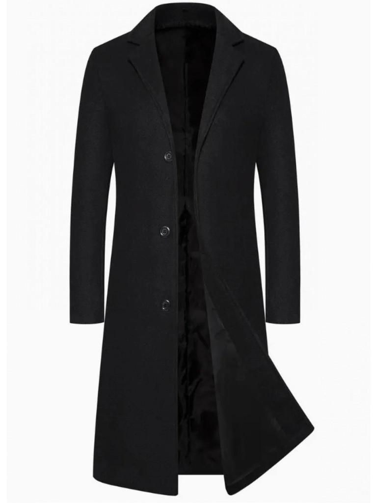 2025 Men's Wool Trench Coat - British Classic, Business Casual, Available in European and American Sizes, Elegant Long Over-the-Knee Design
