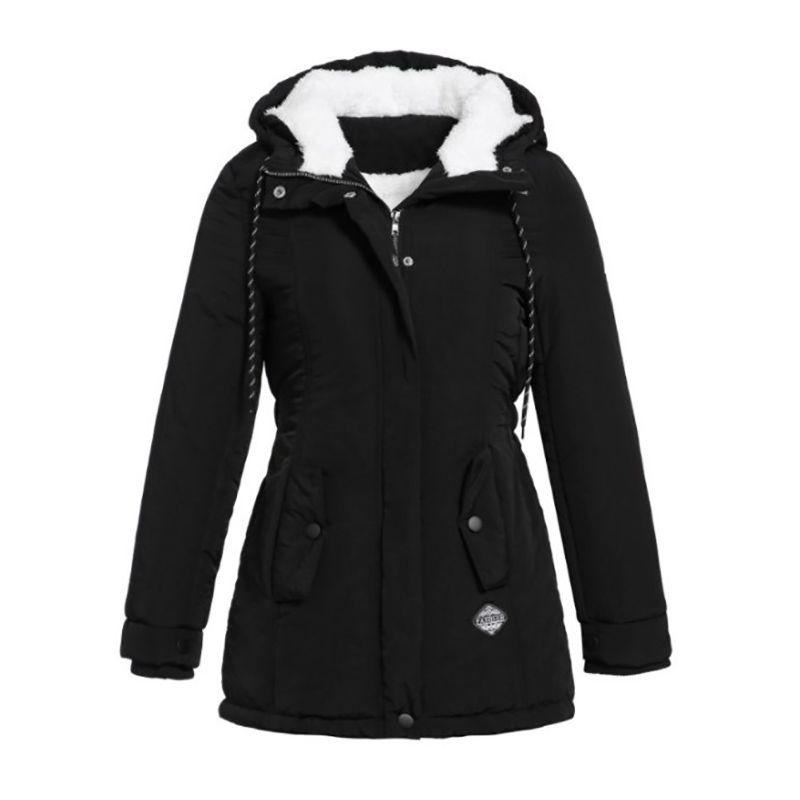 Elegante Parka Giacca Cappotto in Ecopelliccia da Donna con Cappuccio Capospalla Invernale Caldo in Nero