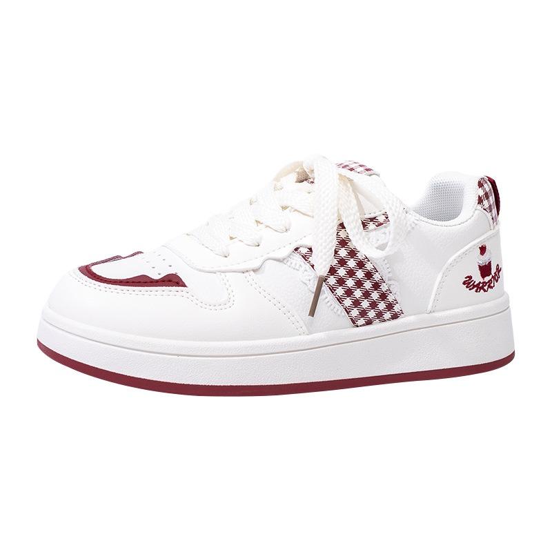 Burgundy simple board shoes new thick-soled vitality student shoes lace sweet beautiful women single shoes