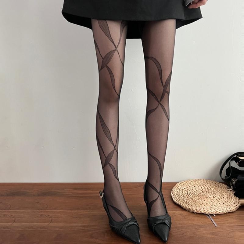 Vintage Ribbon Streamer Irregular Pattern Stocking Pantyhose Thin Sheer Silk Tights Women Japanese Ballet Dance Leggings