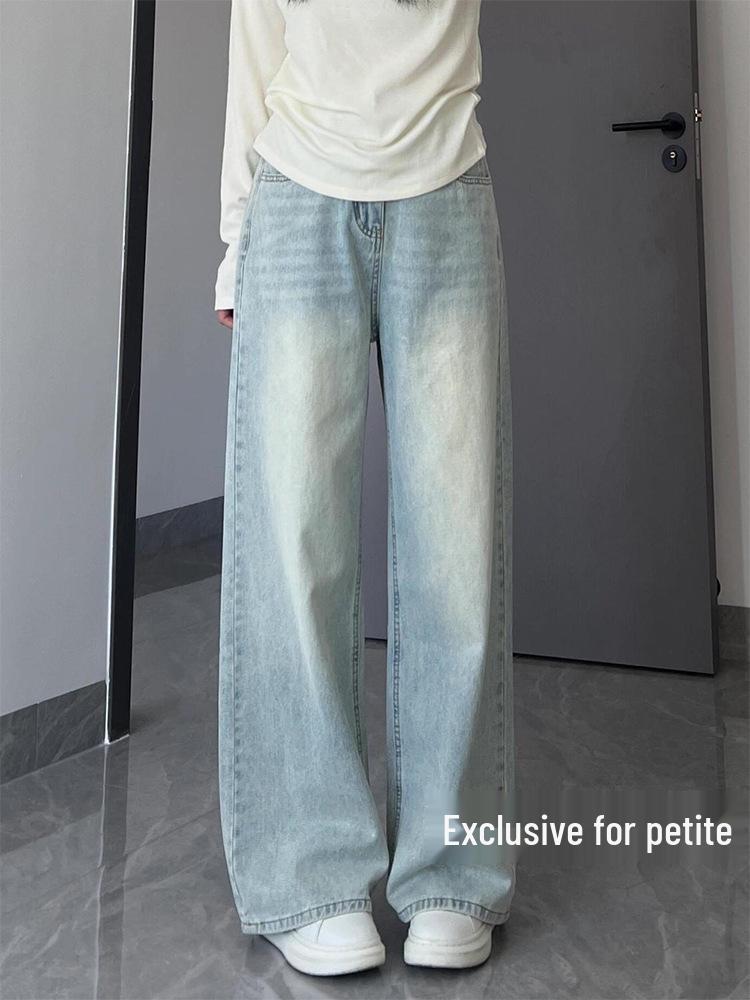 

Women s Light Blue High-Waisted Distressed Straight-Leg Jeans - Slimming, Loose, Summer 2025 Denim 4XL