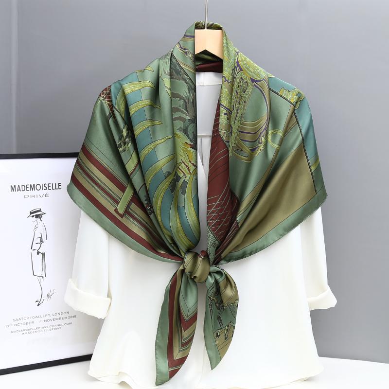 Big Size 110cm Square Floral Printed Women Fashion Imitated Silk Scarf Foulard 45inch Muslim Hijab