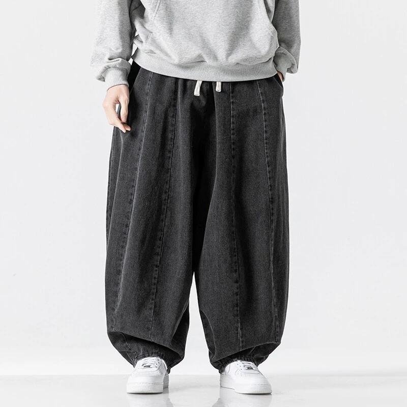 

Spring Men s Plus Size Japanese Loose Harem Straight Pants Wide-leg Casual Pants Mopping Jeans L чорний