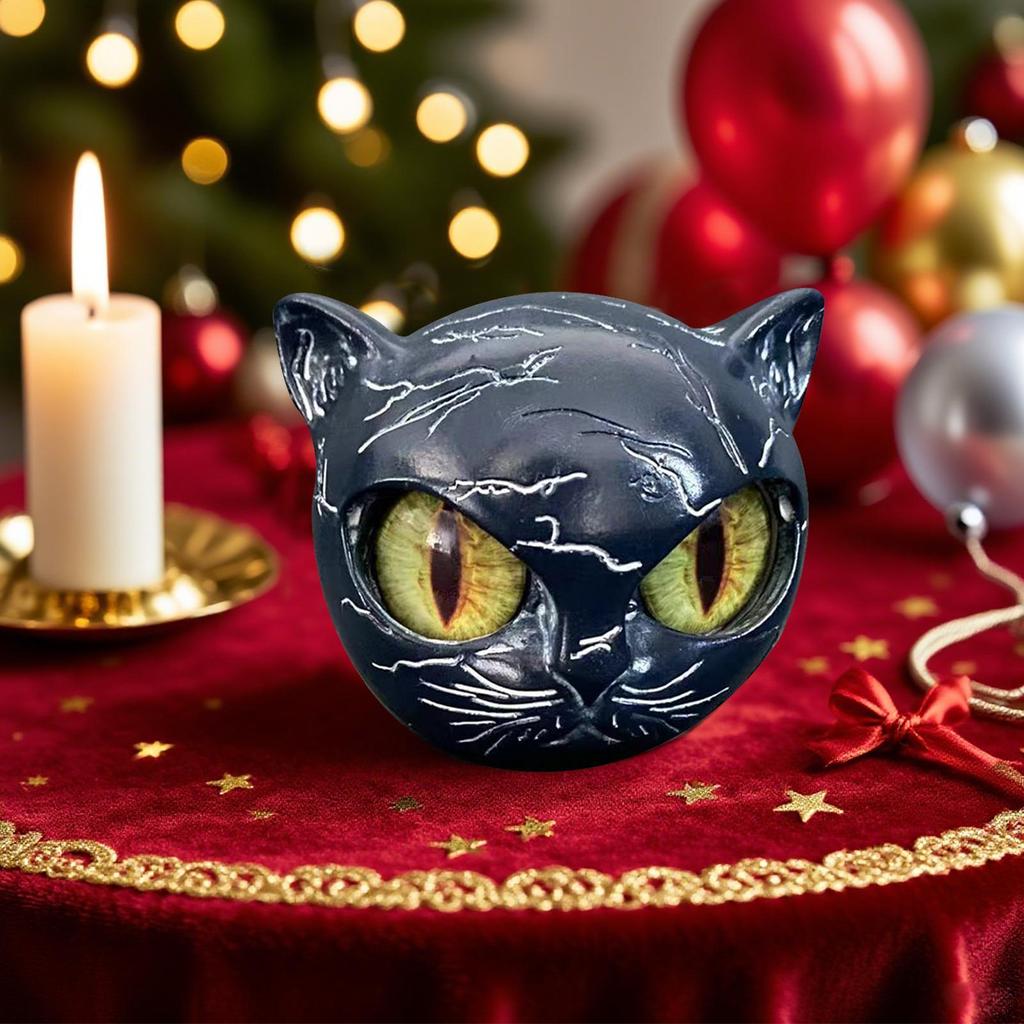 Black Cat Figurine Resin Cat Head Imitation Marble Texture Cat Stone Resin Cat Sculpture Halloween Ornament Cat Sculpture Craft