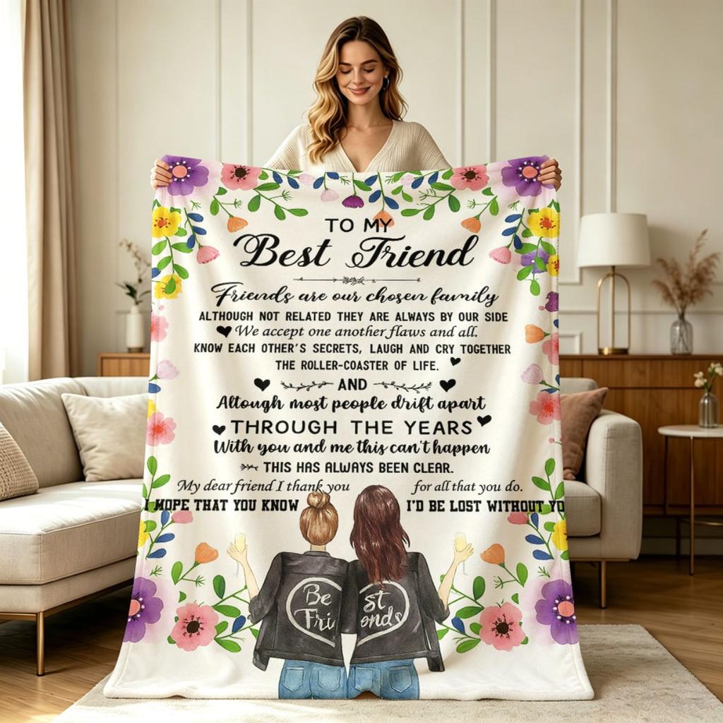 All Season Floral Friendship Print Flannel Blanket Soft Cozy Warm Throw Blanket for Sofa Couch Bed Living Room Bedroom Office