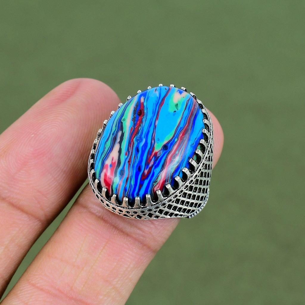 Rainbow Calsilica Ring 925 Sterling Silver Ring Designer Ring Genuine Gemstone Jewelry Handmade Ring Engagement Gifts Available In Ring Size