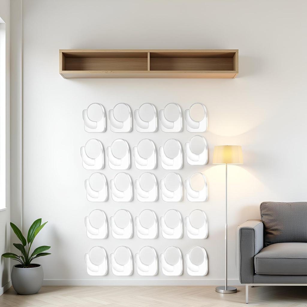 20-Pack Invisible Adhesive Hooks - Heavy Duty Clear Wall Hangers for Bathroom/Kitchen Organization, Damage-Free Removable Hooks for Towels, Utensils