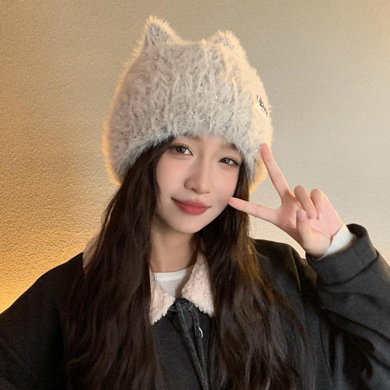 Hat Female Sweet Knitted Hat Small Versatile Cold Warm Ear Protector Hat Wool Pullover Hat Tide