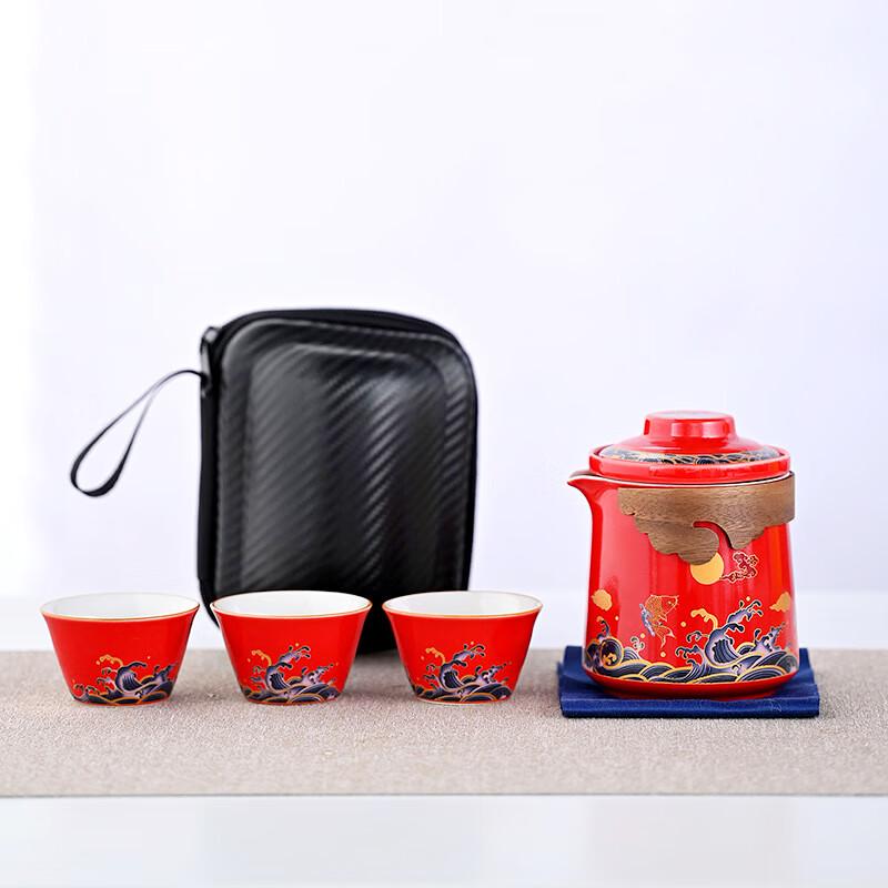 Aiqiyi Xuan LIU Koi Ceramic Tea Set One Pot Three Cups
