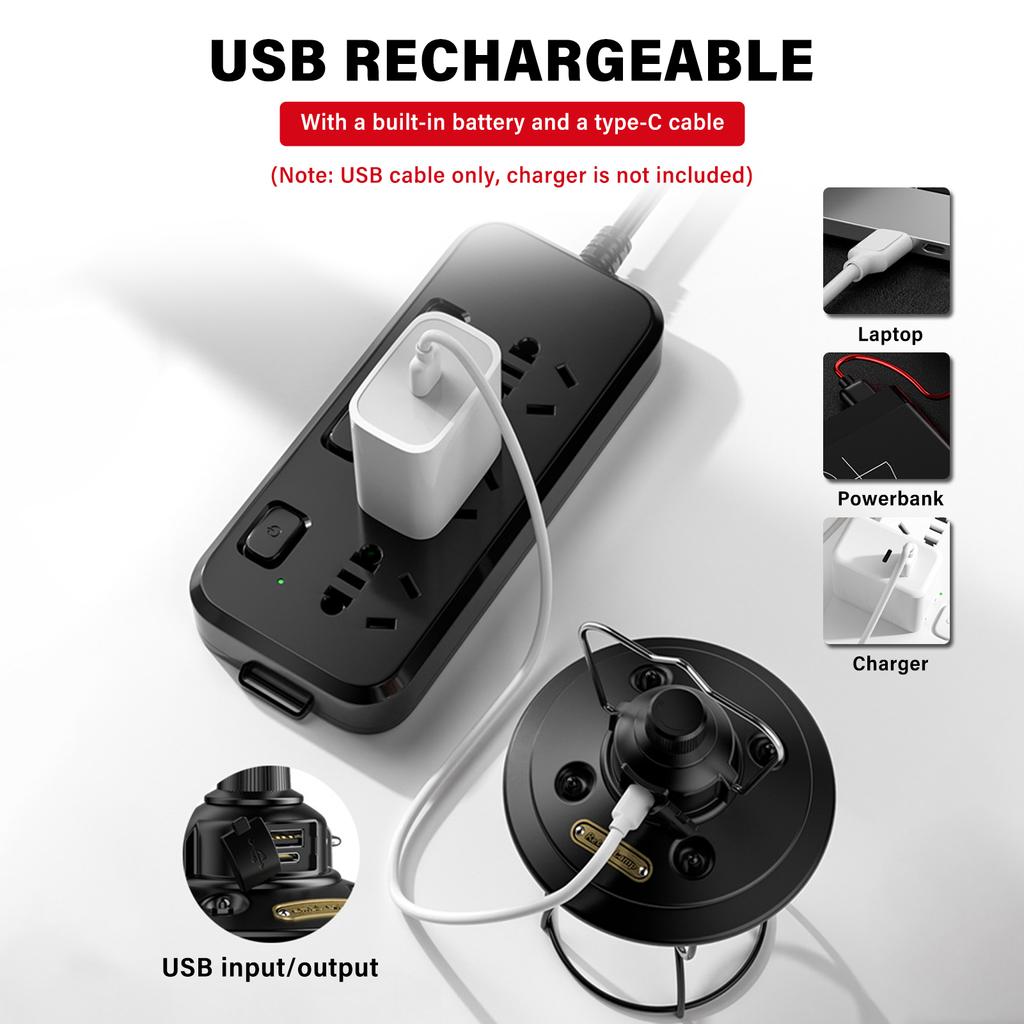 Outdoor-Camping-Laterne, USB-Aufladung, Notstromversorgung, Batterie-Display, wasserdicht, 3 Beleuchtung