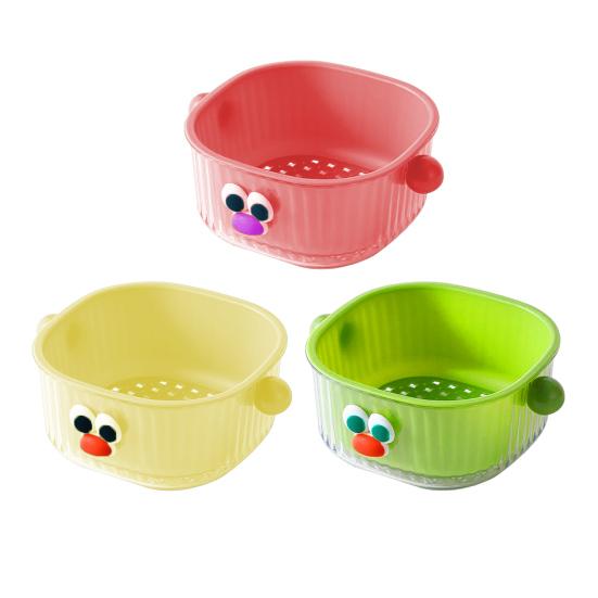 Drain Basket with Handle BPA Free Large Capacity Quick Drying Hollow Design Double Layer 2-in-1 Vegetable Fruit Washing Basket