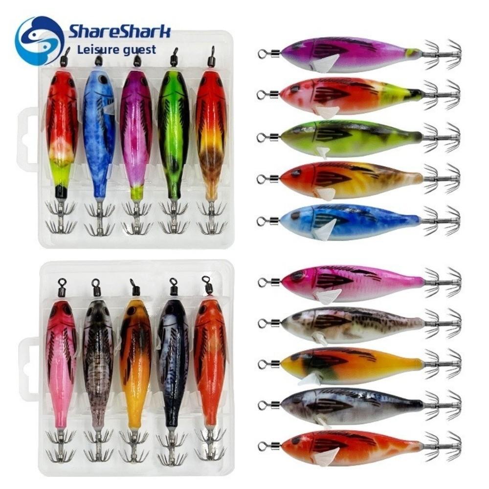 8cm Size Cuttlefish Egi Squid Lure Glow Feature Horizontal Design Squid Jig 5.6g Weight Hard Bait Wood Shrimp Lure Squid Fishing