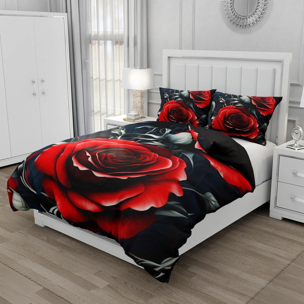 Red Roses Duvet Cover Set Queen Size King Full 3D Bedding Sets Flower Pillowcase Quilt/Comforter Cover Sets Linens Bed 140x200