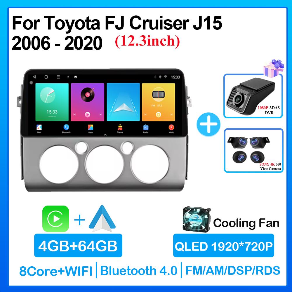 12.3 Inch Android 14 For Toyota FJ Cruiser J15 2006 - 2020 Head Unit All In One Car Radio Multimedia Navigation QLED Universal